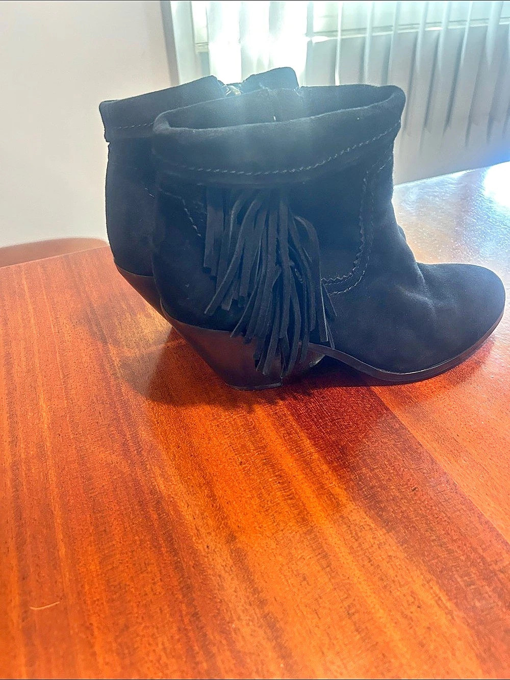 Sam Edelman Black Fringe Ankle Boots